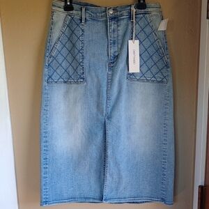 Driftwood Jean Skirt Midi Length With Detailed Stitching, Size 30 New
